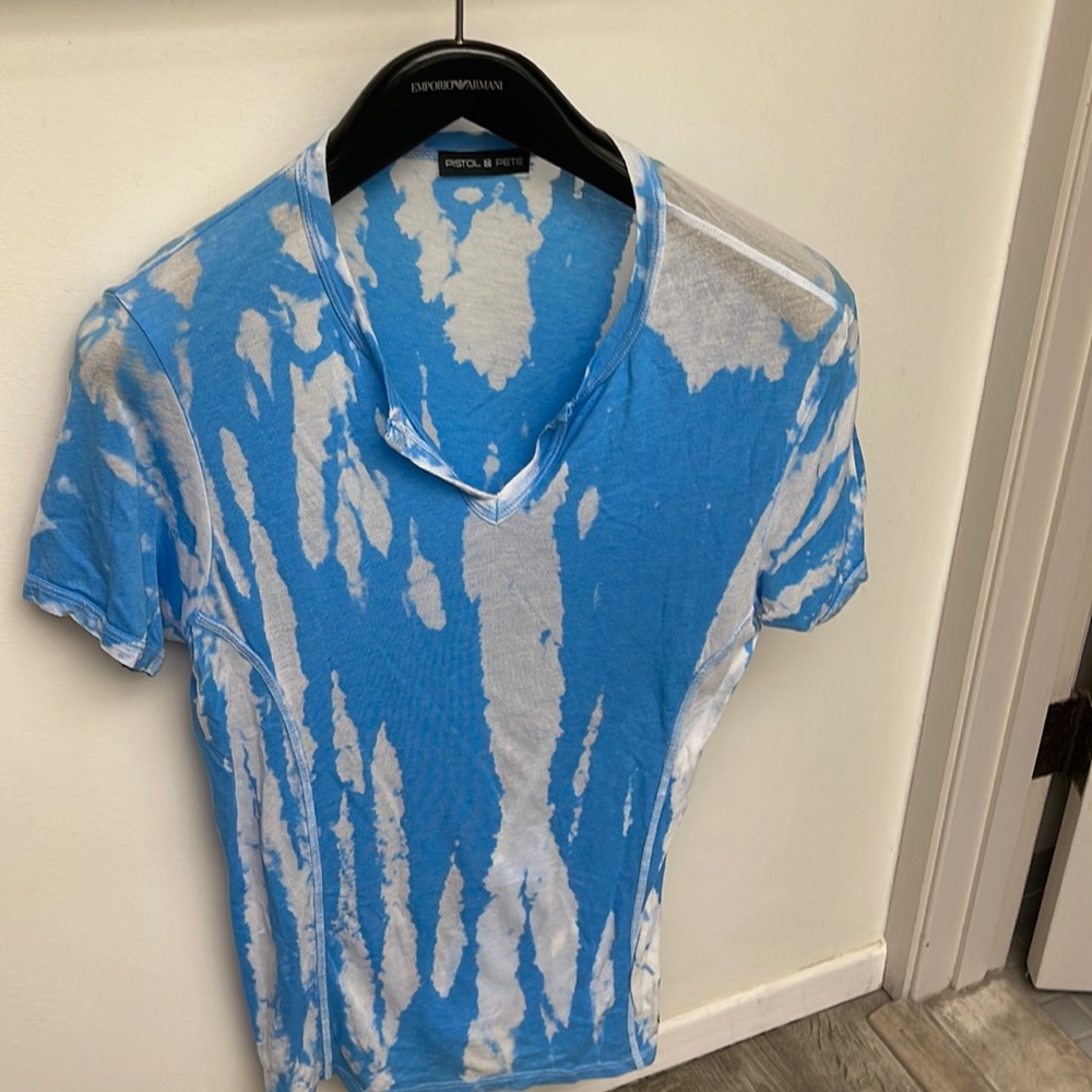 Vintage men’s Pistole Pete tiedye semi sheer v neck slim fit L